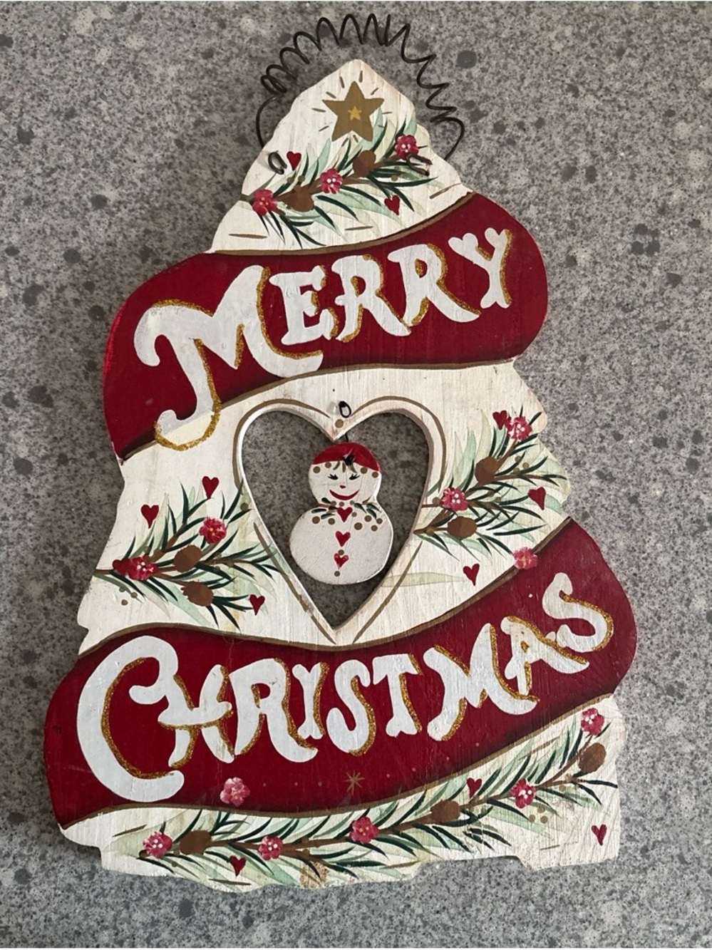 Hand-Painted Merry Christmas Hanging Sign - Red and Cream 9” x 14”